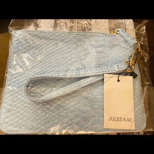 Jules Kae Baby Blue Faux Leather Croc Wristlet NWT